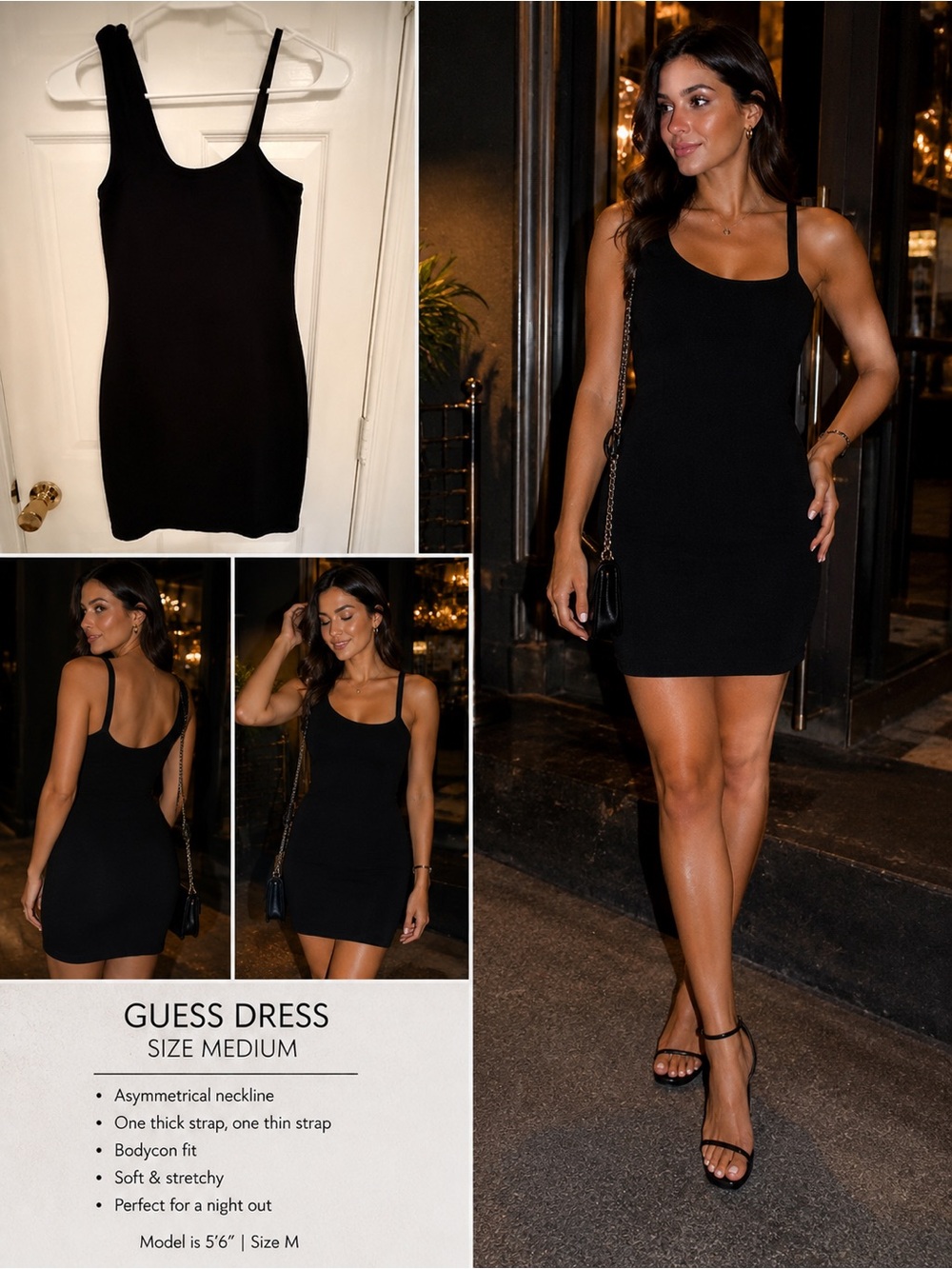 GUESS Black Mini Bodycon Dress with Asymmetrical Straps